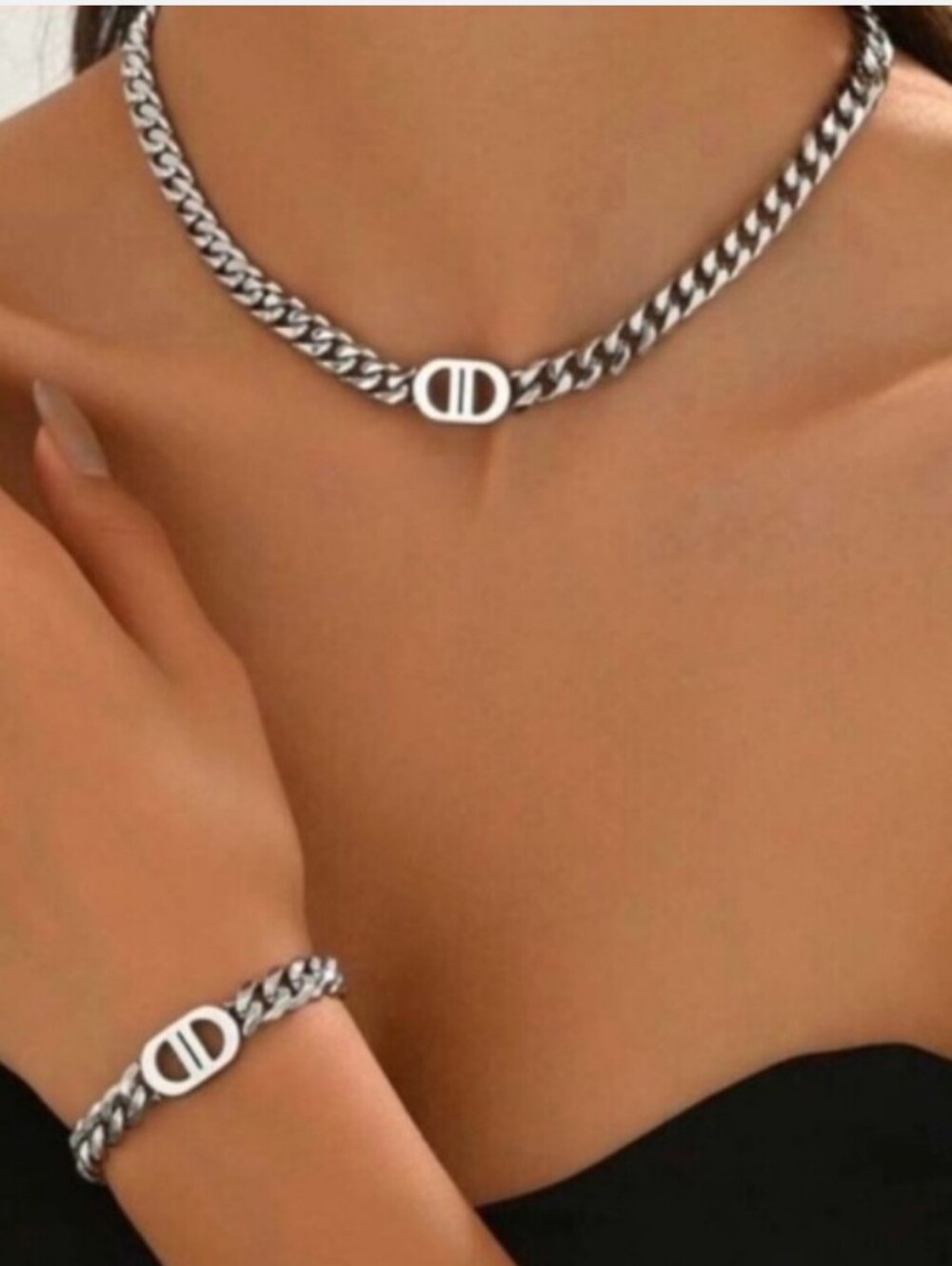 Designer inspired Stainless Steel Necklace And Bracelet Set